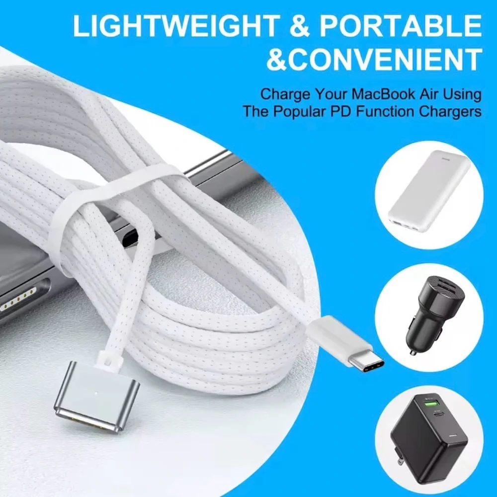 New 3 Pcs USB Type C for MacBook Magsafe 3 Magnetic Cord Laptop Charging Cable